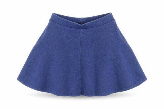 Front view of Topshop women’s blue cotton skater skirt, size UK 6