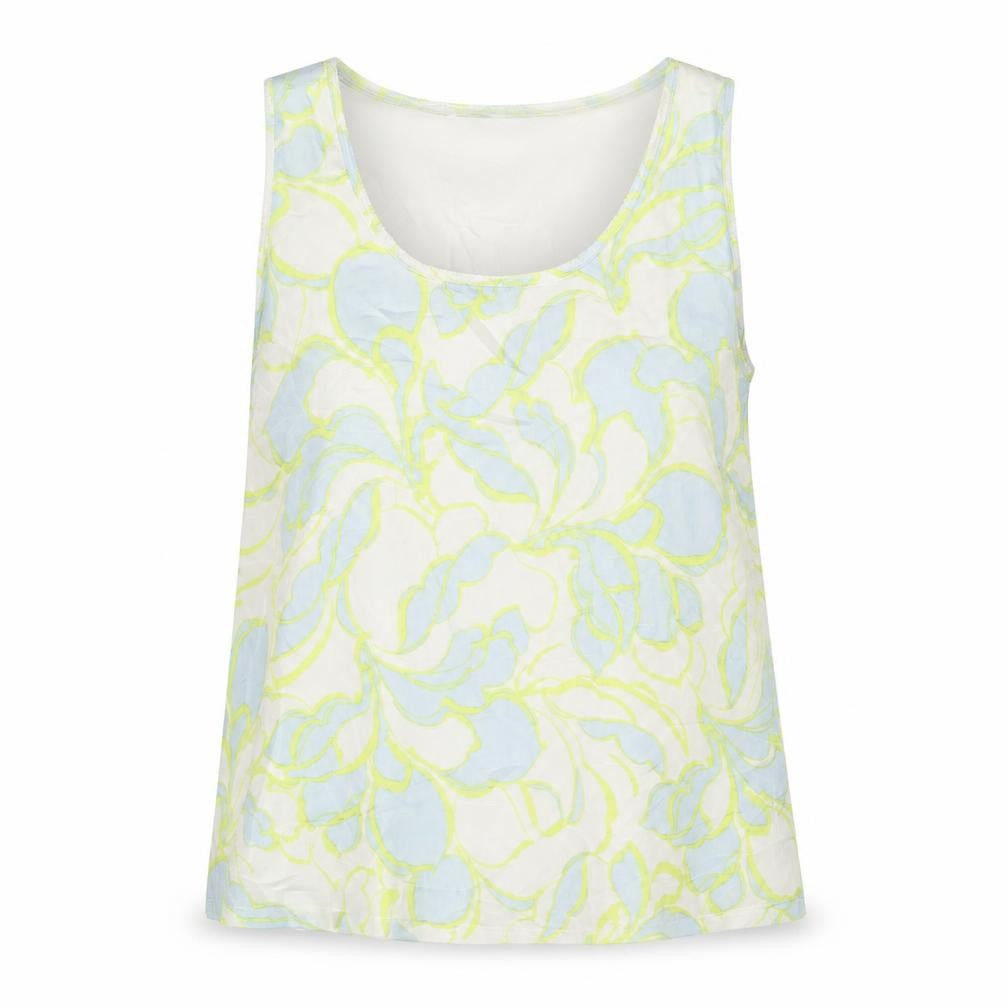 Front view of Marks & Spencer women’s white geometric polyester basic tank, size UK 12, scoop neck