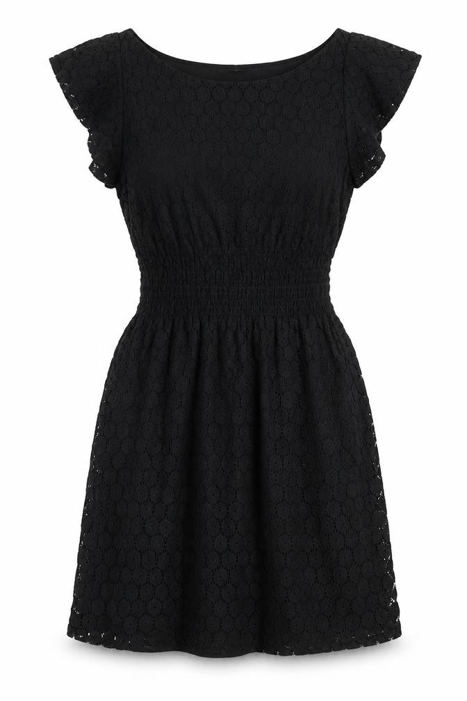 Pinky Womens Black Geometric Cotton Fit & Flare Size M Boat Neck Pullover