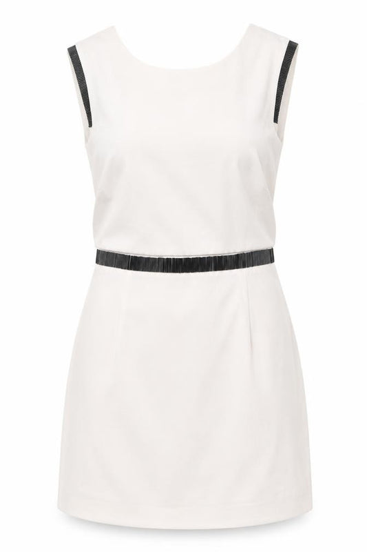 Front view of Warehouse women’s pink polyester a-line, size UK 12, roll neck zip
