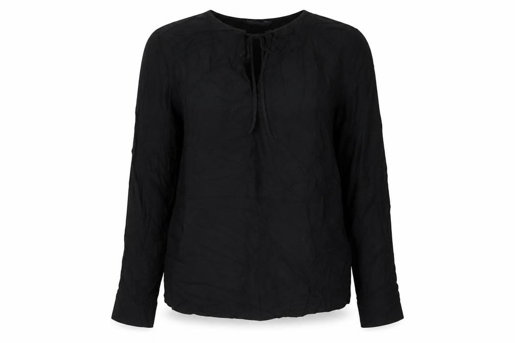 Marks and Spencer Womens Black Camel Basic Blouse Size 10 Boat Neck - Tie Neck Detail