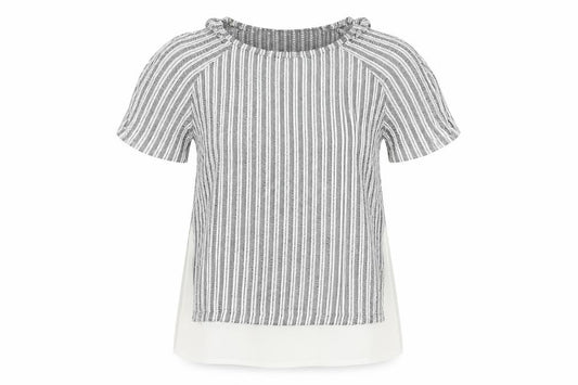 Front view of Papaya women’s grey viscose basic blouse, size UK 8, round neck - cold shoulder