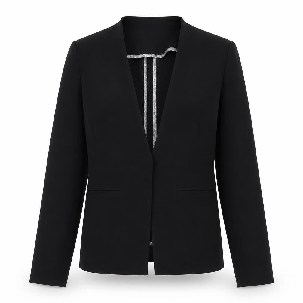 Front view of Marks & Spencer women’s black polyester jacket blazer, size UK 12