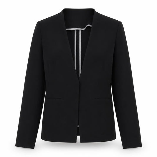 Front view of Marks & Spencer women’s black polyester jacket blazer, size UK 12