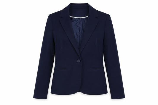 Front view of Tu women’s blue polyester jacket blazer, size UK 8