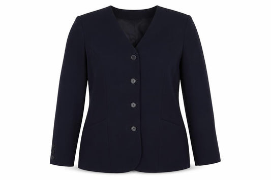 Front view of Modern essentials women’s blue wool jacket blazer, size UK 14