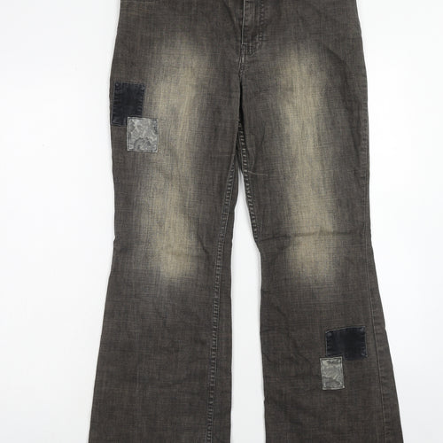 Marks and Spencer Womens Brown Cotton Bootcut Jeans Size 10 Regular Zip - Patchwork