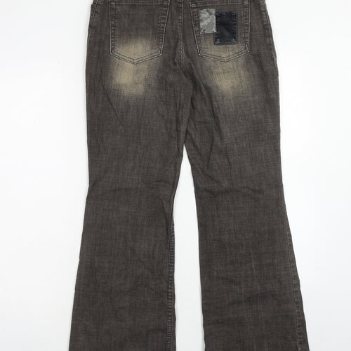 Marks and Spencer Womens Brown Cotton Bootcut Jeans Size 10 Regular Zip - Patchwork