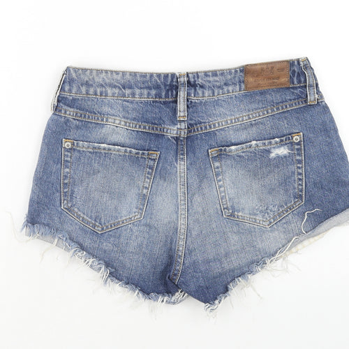 River Island Womens Blue Cotton Boyfriend Shorts Size 8 Regular Zip - Distressed Raw Hems