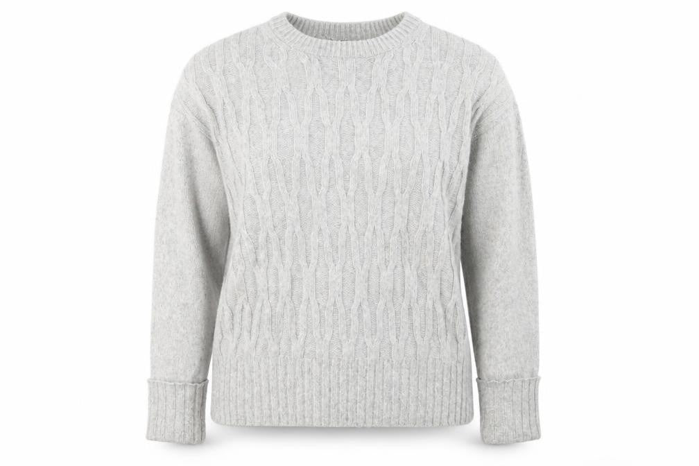 Front view of Marks & Spencer women’s grey round neck polyester jumper, size M