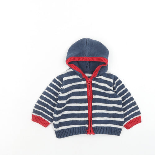 Mothercare Boys Blue Striped Polyester Full Zip Jumper Size 0-3 Months Zip