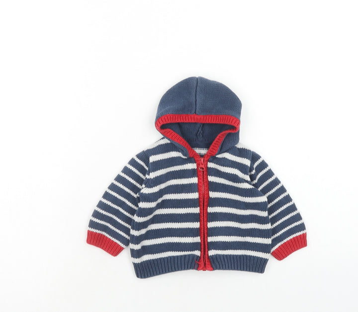 Mothercare Boys Blue Striped Polyester Full Zip Jumper Size 0-3 Months Zip