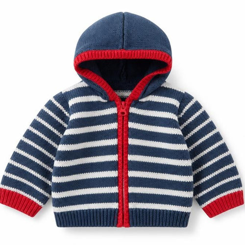 Mothercare Boys Blue Striped Polyester Full Zip Jumper Size 0-3 Months Zip