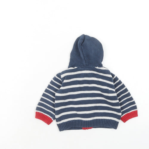 Mothercare Boys Blue Striped Polyester Full Zip Jumper Size 0-3 Months Zip