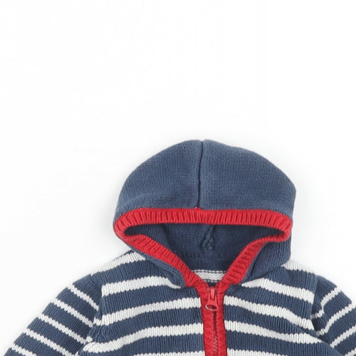 Mothercare Boys Blue Striped Polyester Full Zip Jumper Size 0-3 Months Zip