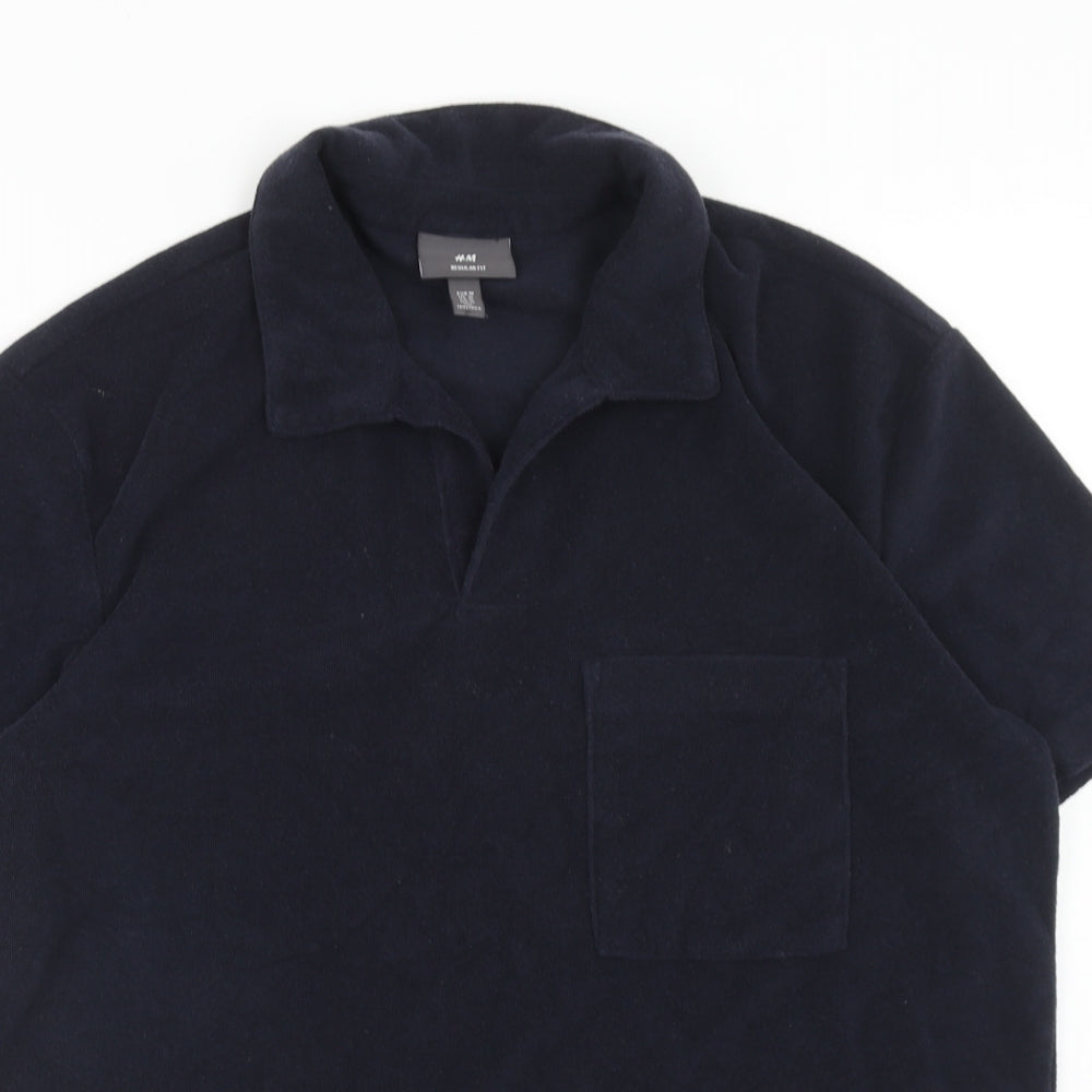 H&M Mens Blue Polyester Polo Size M Collared Pullover