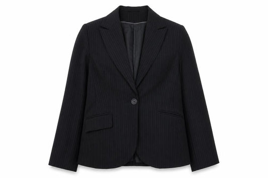 Front view of Atmosphere women’s blue striped jacket blazer, size UK 16, button