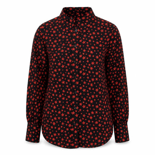 Front view of Marks & Spencer women’s black geometric polyester basic button-up, size UK 8, collared - star print