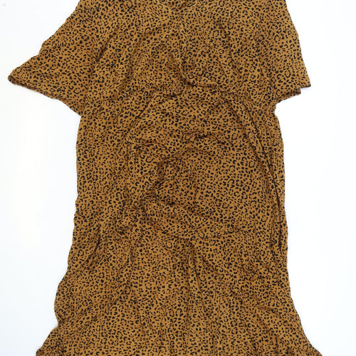 Anko Womens Orange Animal Print Viscose A-Line Size 20 Round Neck Snap - Leopard Print