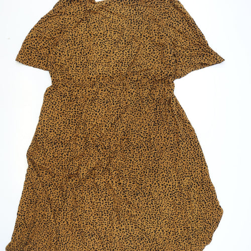 Anko Womens Orange Animal Print Viscose A-Line Size 20 Round Neck Snap - Leopard Print