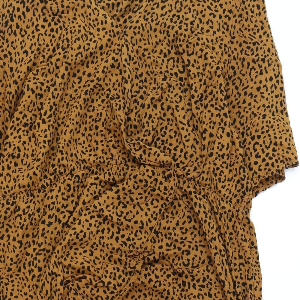 Anko Womens Orange Animal Print Viscose A-Line Size 20 Round Neck Snap - Leopard Print