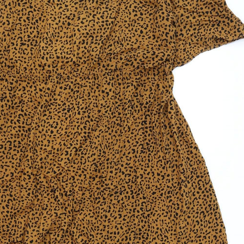 Anko Womens Orange Animal Print Viscose A-Line Size 20 Round Neck Snap - Leopard Print