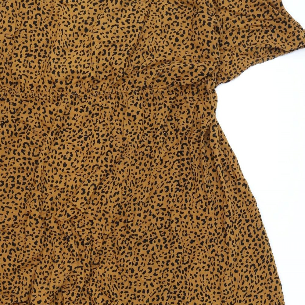Anko Womens Orange Animal Print Viscose A-Line Size 20 Round Neck Snap - Leopard Print