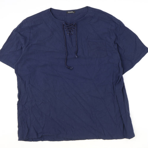 Oyamiki Womens Blue Cotton Basic T-Shirt Size 3XL Round Neck
