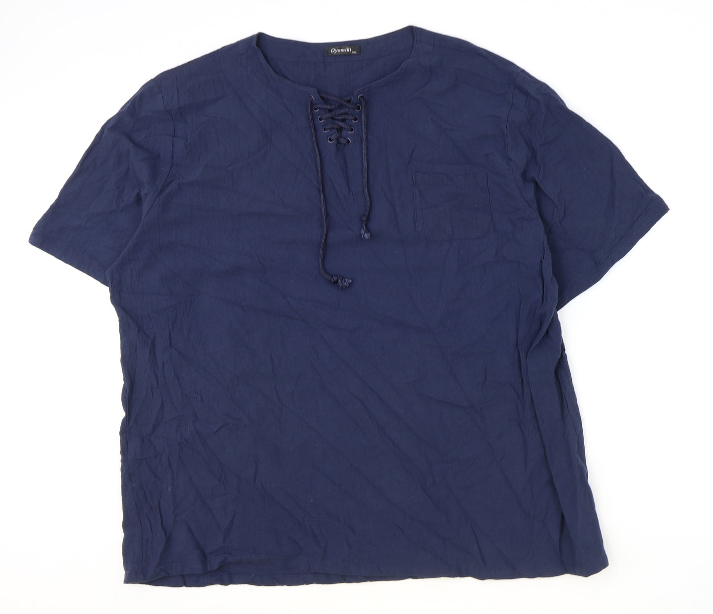 Oyamiki Womens Blue Cotton Basic T-Shirt Size 3XL Round Neck