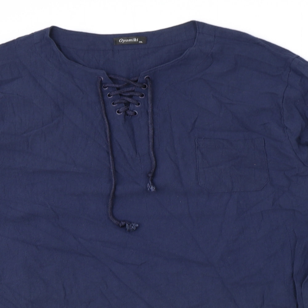 Oyamiki Womens Blue Cotton Basic T-Shirt Size 3XL Round Neck