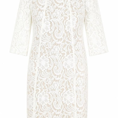 In Wear Womens White Floral Cotton Pencil Dress Size 8 Boat Neck Zip