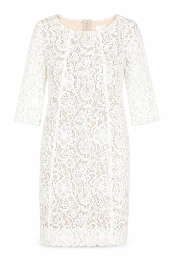 In Wear Womens White Floral Cotton Pencil Dress Size 8 Boat Neck Zip