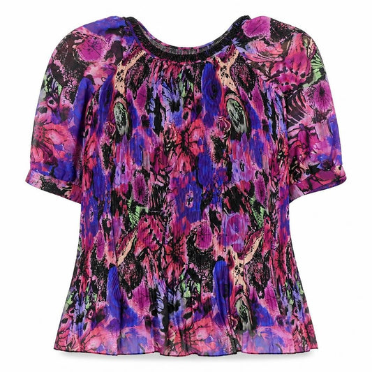 Front view of LOVE&ROBE women’s multicoloured geometric polyester basic blouse, size UK 12, round neck