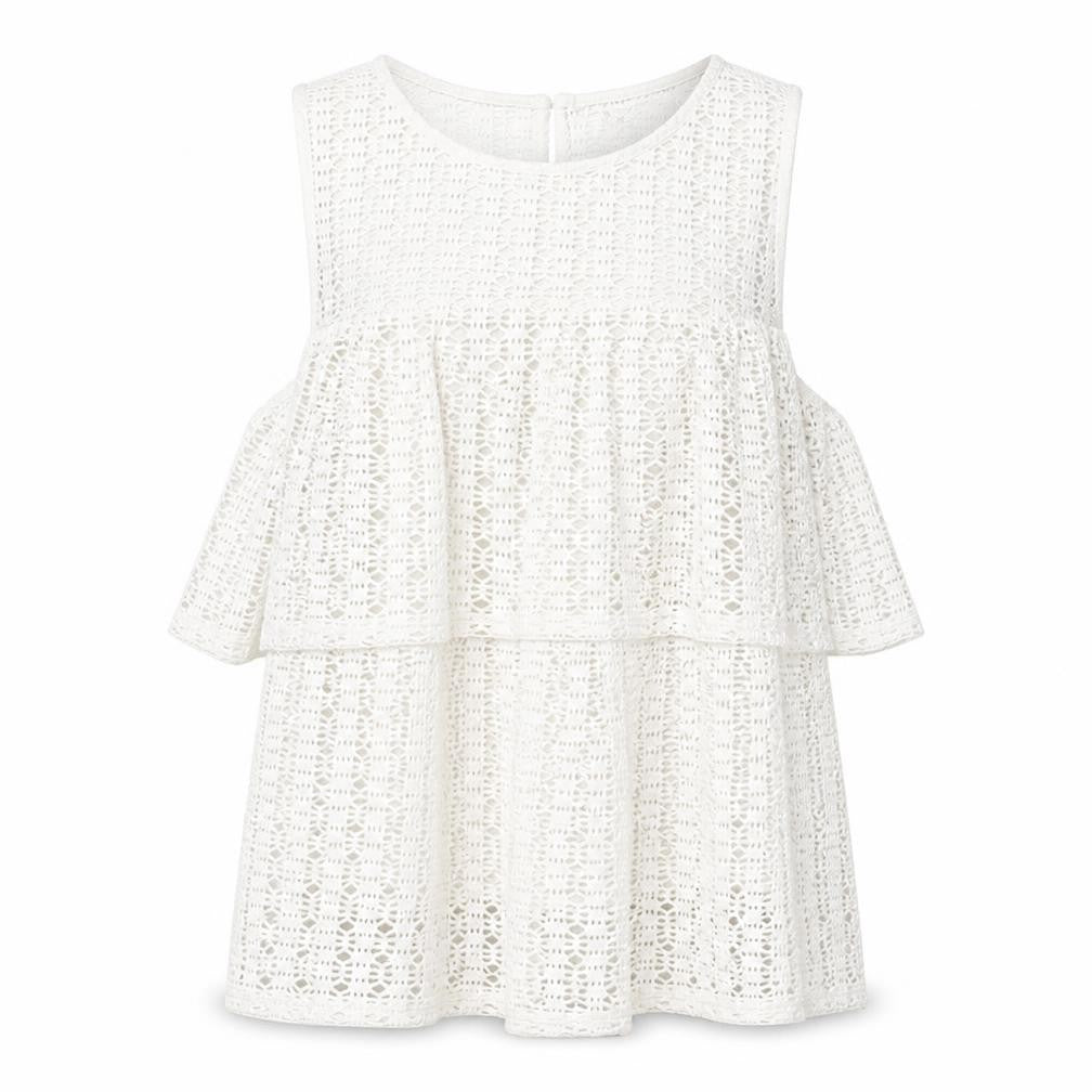Front view of River Island women’s ivory geometric polyester basic blouse, size UK 12, scoop neck - cold shoulder