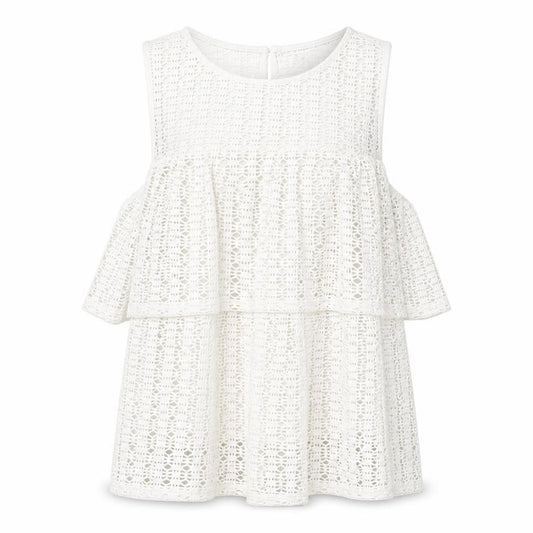 Front view of River Island women’s ivory geometric polyester basic blouse, size UK 12, scoop neck - cold shoulder