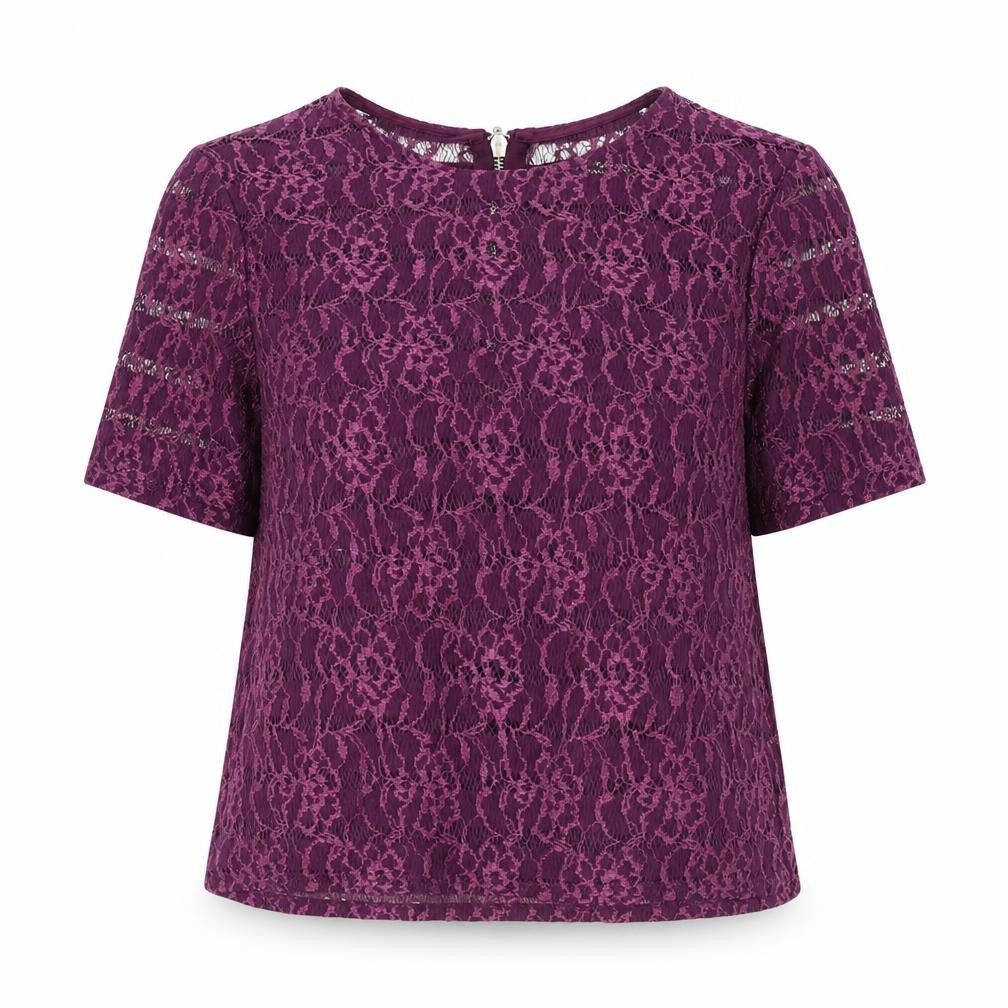 Dorothy Perkins Womens Purple Floral Polyamide Basic T-Shirt Size 8 Boat Neck