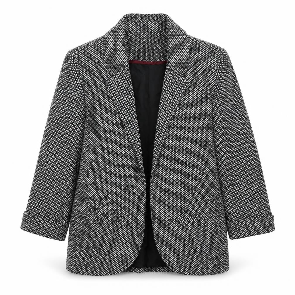 Front view of Topshop women’s black geometric jacket blazer, size UK 8