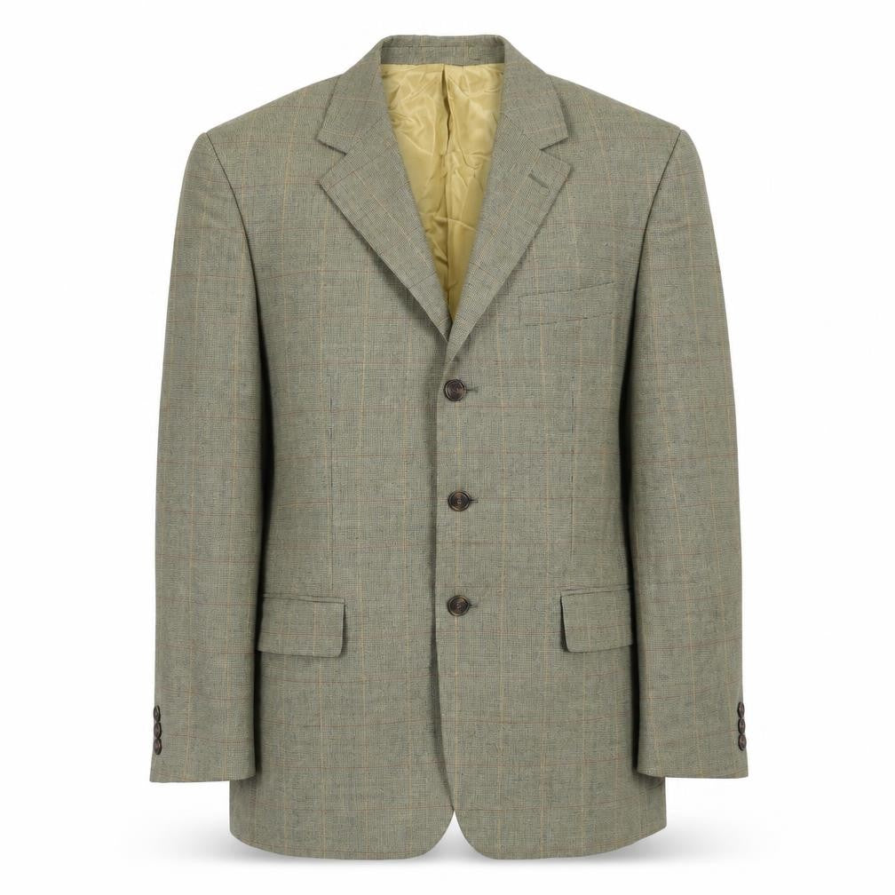 Front view of Wellington men’s green plaid polyester jacket suit jacket, size 40, regular