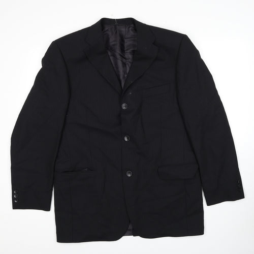 ROY ROBSON Mens Black Striped Wool Jacket Suit Jacket Size XL Regular