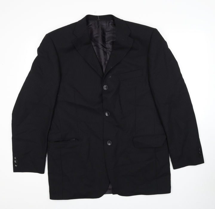 ROY ROBSON Mens Black Striped Wool Jacket Suit Jacket Size XL Regular
