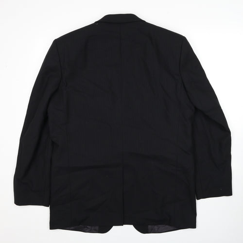 ROY ROBSON Mens Black Striped Wool Jacket Suit Jacket Size XL Regular