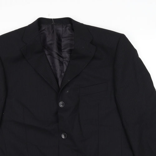 ROY ROBSON Mens Black Striped Wool Jacket Suit Jacket Size XL Regular