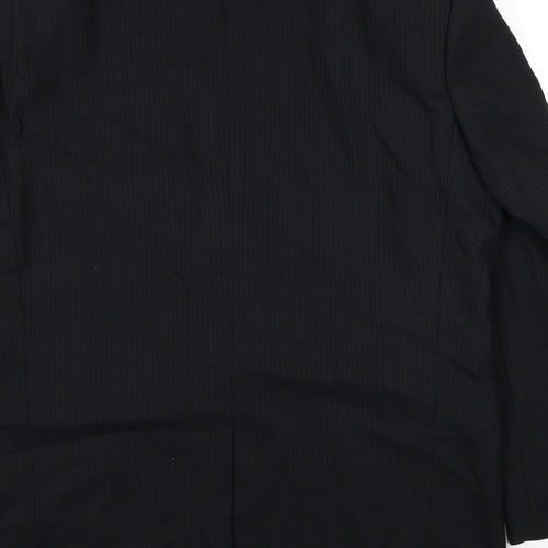 ROY ROBSON Mens Black Striped Wool Jacket Suit Jacket Size XL Regular