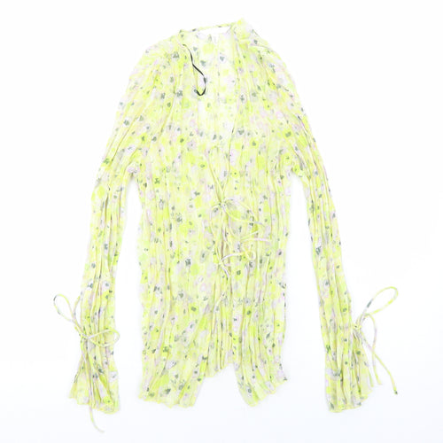H&M Womens Yellow Floral Polyester Basic Blouse Size M V-Neck