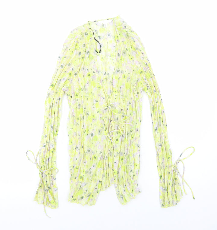 H&M Womens Yellow Floral Polyester Basic Blouse Size M V-Neck