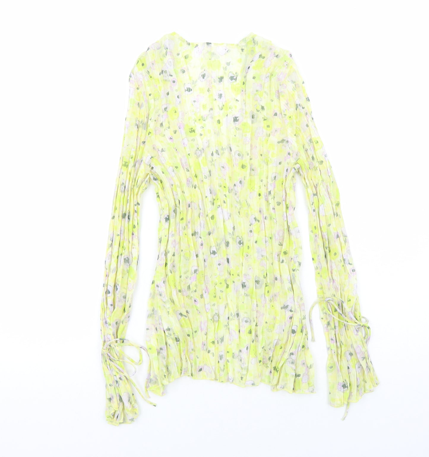 H&M Womens Yellow Floral Polyester Basic Blouse Size M V-Neck