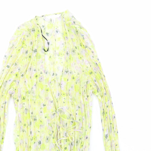 H&M Womens Yellow Floral Polyester Basic Blouse Size M V-Neck