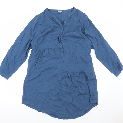 EAST Womens Blue Cotton Shirt Dress Size L V-Neck Button