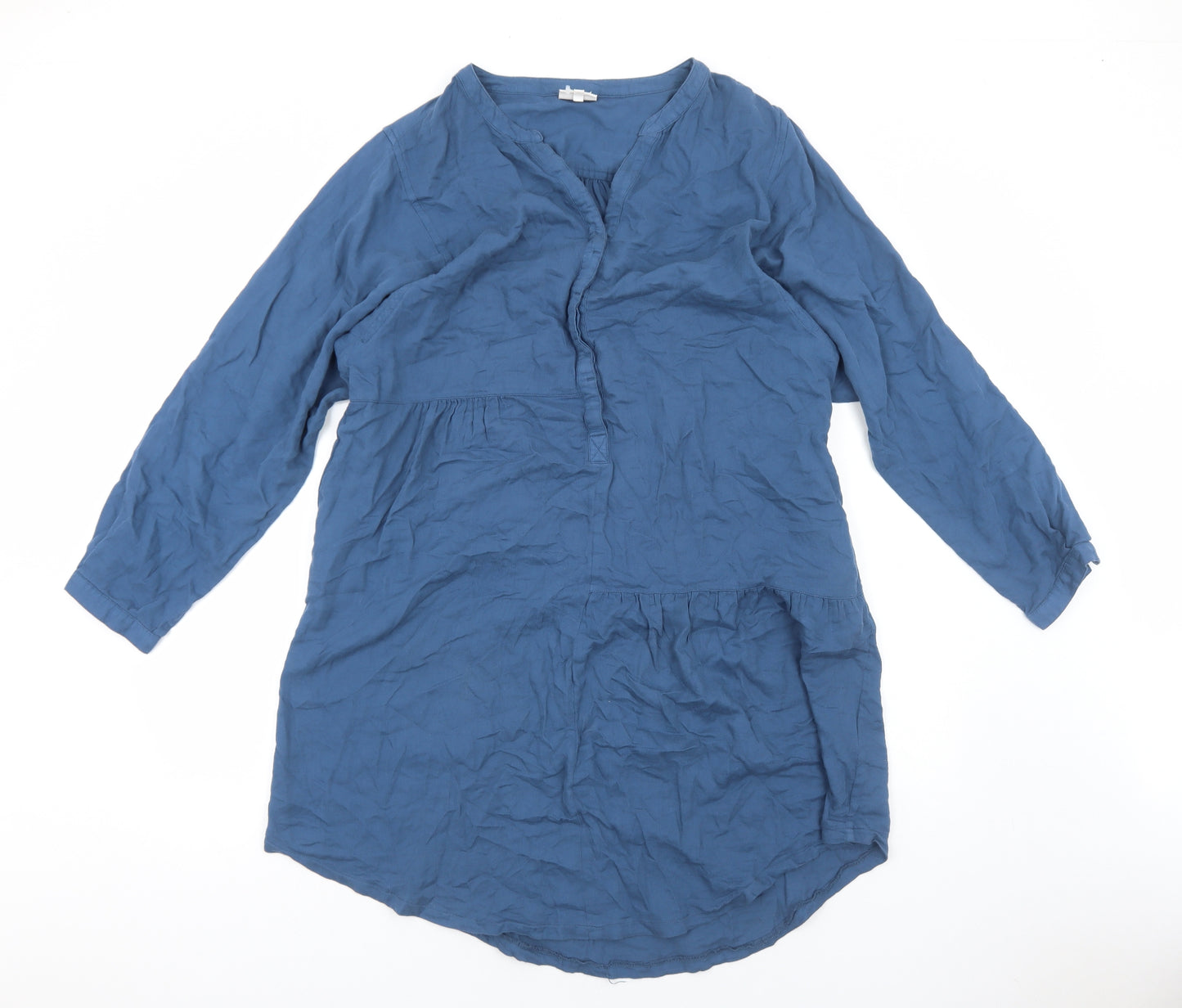 EAST Womens Blue Cotton Shirt Dress Size L V-Neck Button