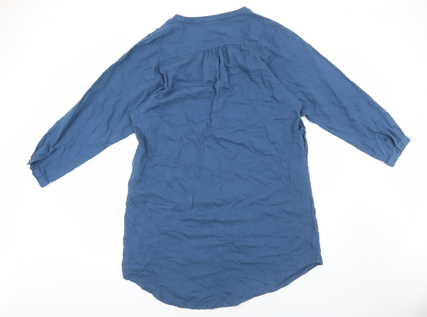 EAST Womens Blue Cotton Shirt Dress Size L V-Neck Button